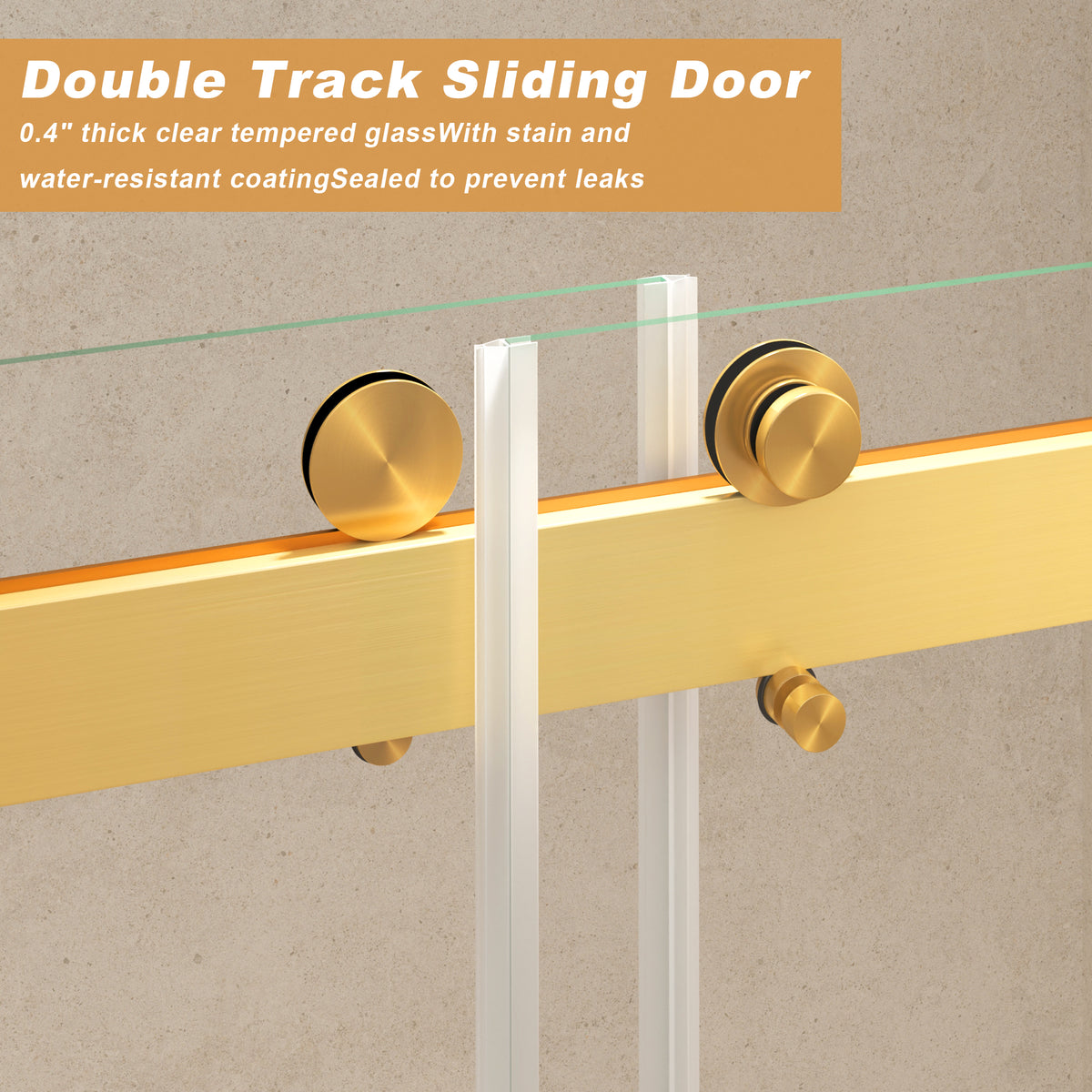 Frameless Sliding Glass Shower Doors 56-60" Width x 76"Height with 3/8"(10mm) Clear Tempered Glass, Brushed Gold