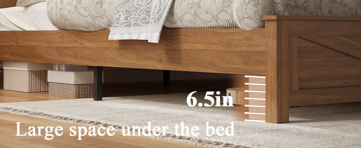 Queen size bed frame headboard with LED lights and charging station cushion platform bed frame, large bed, with headboard and hidden storage space, no box spring required, Antique,Brown