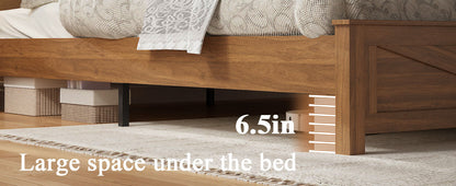 Queen size bed frame headboard with LED lights and charging station cushion platform bed frame, large bed, with headboard and hidden storage space, no box spring required, Antique,Brown