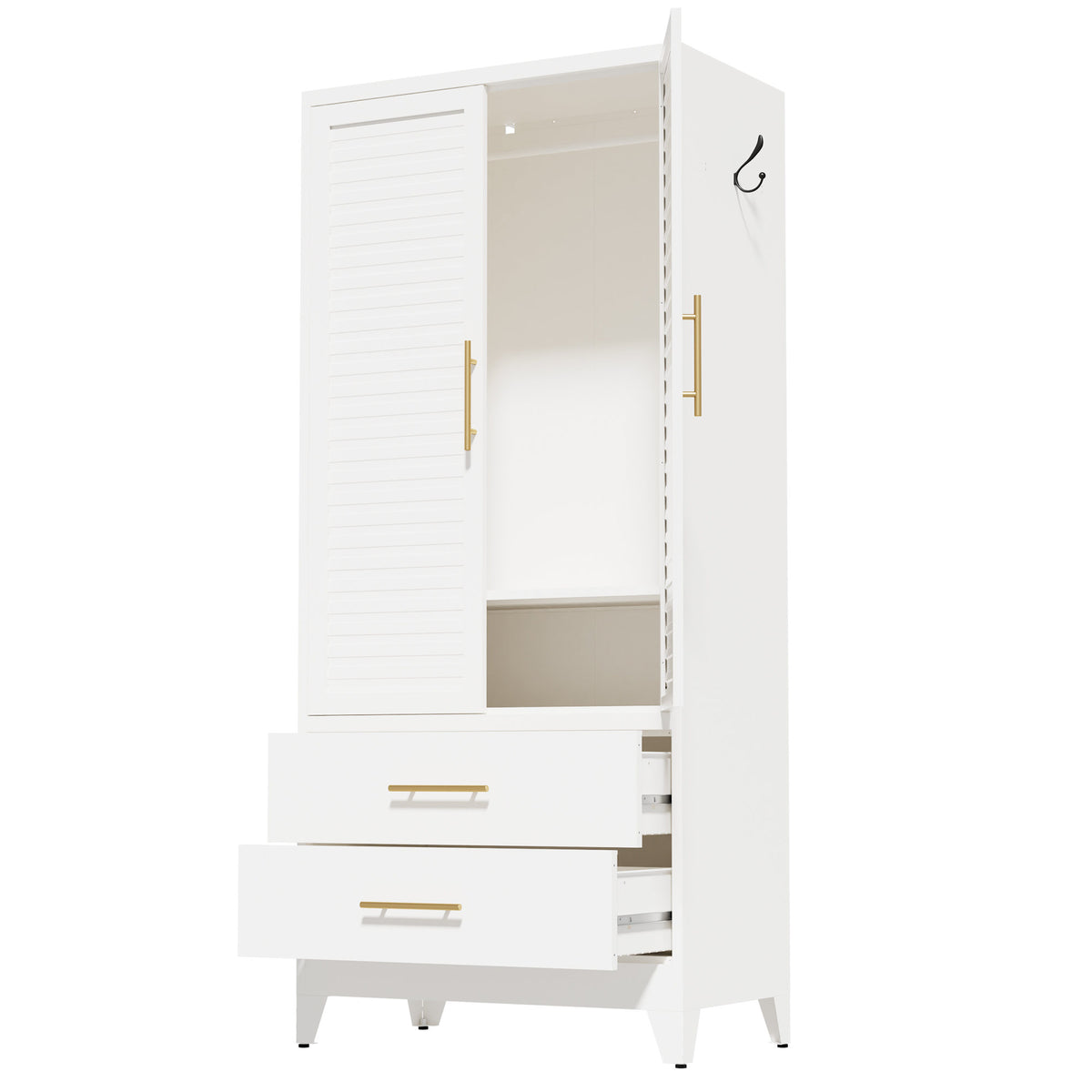 White Metal Wardrobe Closet with 2 Doors and Drawers, 71″ Tall Storage Cabinet, Lightweight Portable Closet for Small Apartments, Renters