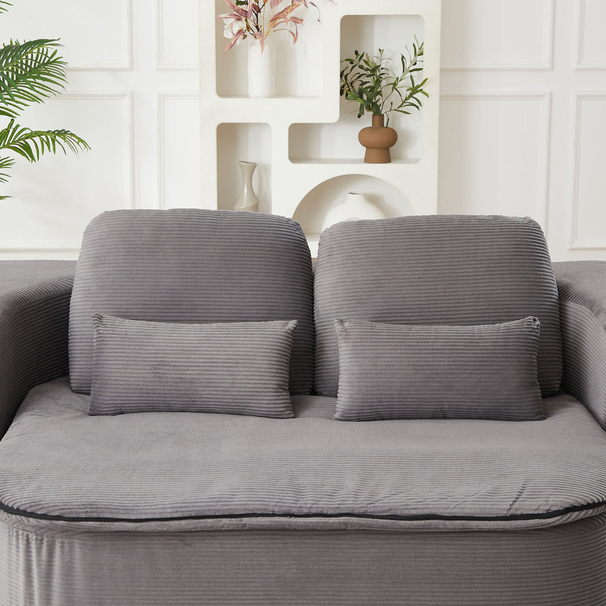 75'' 2-in-1 Foldable Sofa Bed with Multi-Functional Blanket in Grey Corduroy, Convertible Floor Lounge for Living Room Bedroom Studio