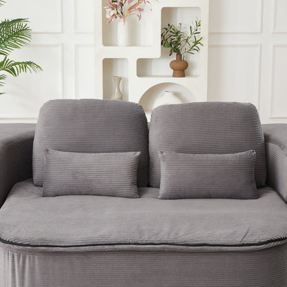 75'' 2-in-1 Foldable Sofa Bed with Multi-Functional Blanket in Grey Corduroy, Convertible Floor Lounge for Living Room Bedroom Studio