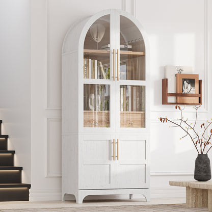 K&K 71" Tall Arched Kitchen Pantry Cabinet with Door Shelves, Farmhouse Kitchen Storage Cabinet with Open & Adjustable Shelves