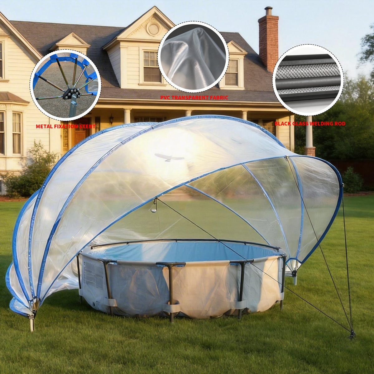NEW 18ft Ground-Mounted Retractable Pool Cover, PVC Film Fiberglass Rod Pool Fence, Outdoor Pool Accessories, Suitable for 17.7FT and smaller Round Pools