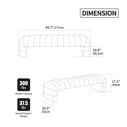 69.7"Wide Modern Upholstered Armless Bed Bench, Channel Tufted Couch Daybed Chaise, Chenille Ottoman Foot Stool for Living Room and Bedroom, Entryway, Black