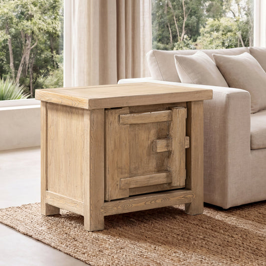 Rowan 28.5" Solid Reclaimed Pine Right Side Table, Natural Brown Reclaimed Pine