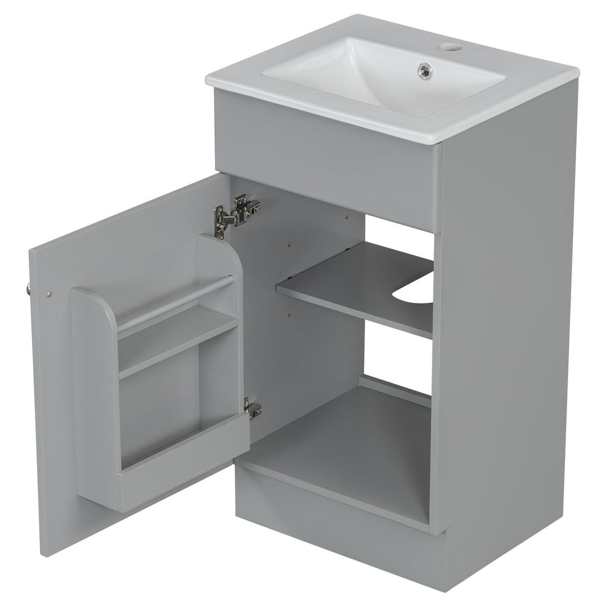 [Video] 18" Bathroom Vanity with Sink, Vanity Cabinet with Door Shelf and Adjustable Shelf, Grey