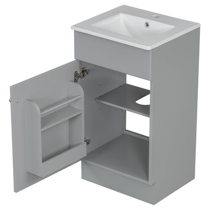 [Video] 18" Bathroom Vanity with Sink, Vanity Cabinet with Door Shelf and Adjustable Shelf, Grey