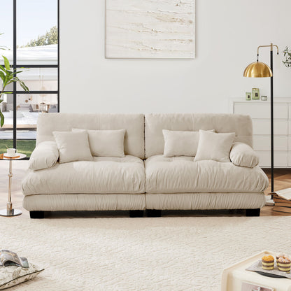Cloud Couch 2 Seater Sofa, Chenille 2 - Seat sofa with 2 Lumbar pillows and 2 throw pillows, Chenille Light coffee