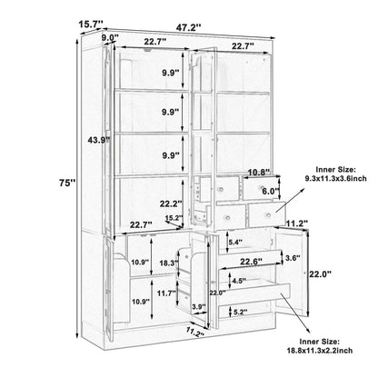 [Assembly Video Provided] TOPMAX 47.2x15.7x75inch Freestanding Buffet with Hutch, Tall Kitchen Pantry Cabinet with 4 Drawers