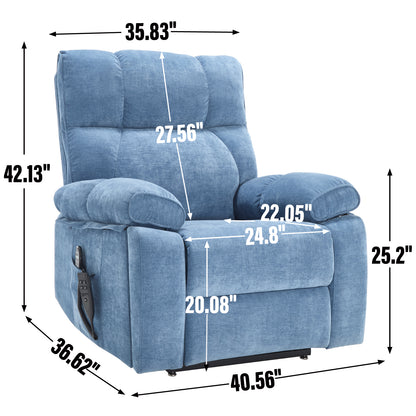Blue Heat Massage Dual Motor Infinite Position Up to 350 LBS Large Electric Power Lift Recliners with Hidden Cup Holders, Power-Remote