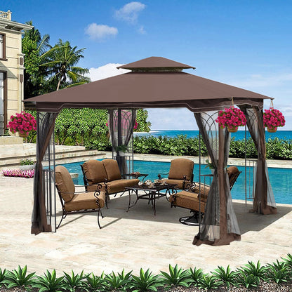 SAME AS W41940786 --10x10 Outdoor Patio Gazebo Canopy Tent With Ventilated Double Roof And Mosquito net(Detachable Mesh Screen On All Sides),Suitable for Lawn, Garden, Backyard and Deck,Brown Top