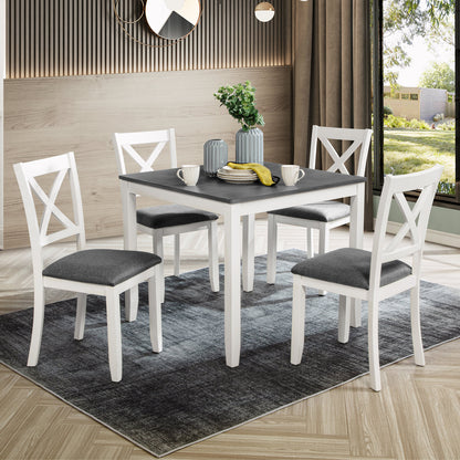 Modern 5-Piece Dining Table Set with 4 Chairs for Kitchen or Dining Room - Grey & White Two-Tone