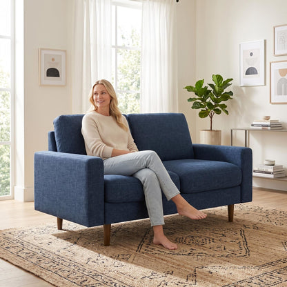 Modern 2‑Seat Loveseat Sofa, Polyester Fabric Couch, Without Accent Pillows, Loose Back Cushion for Small Space Living Room
