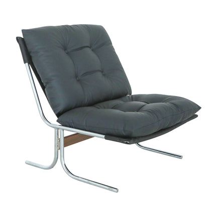 Leather Armchair, Modern Accent Chair High Back, Living Room Chairs with Metal Legs and Soft Padded, Sofa Chairs, Dining Room (Black-1pc)