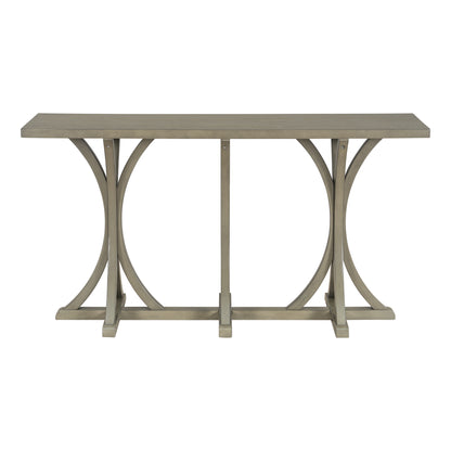 U-Style 59.8'' Wooden Console Table with Oak Veneer Top,Farmhouse Entryway Table with Rubber Wood Slender Curved Legs,Perfect for Living Room,Entryway,Hallway, Dining Spaces.
