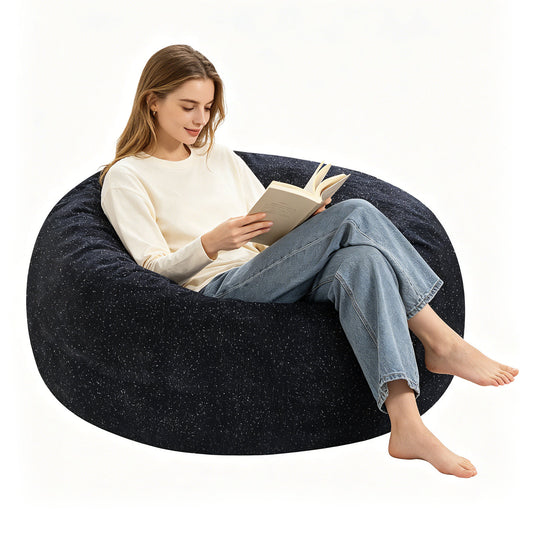 Starry Sky 4FT bean bag chair,Plush Fabric with Lurex,Shiny Silver Thread Faux Fur Plush,memory foam filling,round sofa for living room, bedroom, college dorm.