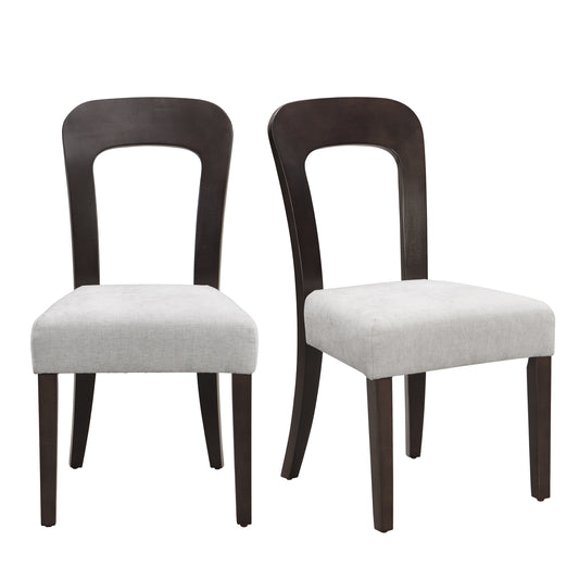 Modern Upholstered Dining Chairs Set of 2 with Gray Fabric Seating and Dark Brown Solid Rubber Wood Legs, 330 LBS Weight Capacity