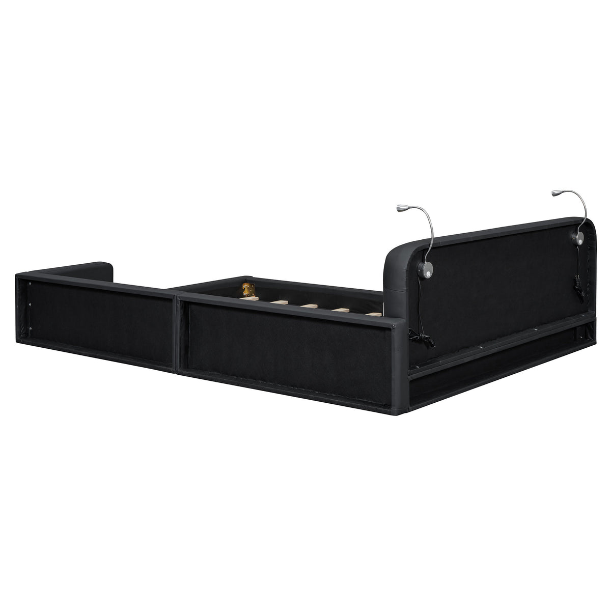Queen Size Upholstered Platform Bed with 2 Reading Lights, Black