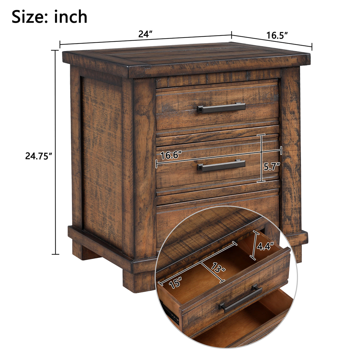 Rustic Three Drawer Reclaimed Solid Wood Farmhouse Nightstand (old sku:WF531408AAD)