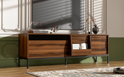 U-Can 70.8'' Modern TV Stand for TVs up to 75 Inches, Entertainment Center with Storage Space, Sliding Doors, Adjustable Shelves and Metal Frame, Mid Century Modern Media TV Console Table for Living R
