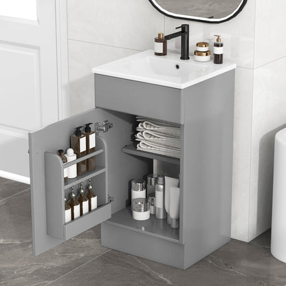 [Video] 18" Bathroom Vanity with Sink, Vanity Cabinet with Door Shelf and Adjustable Shelf, Grey