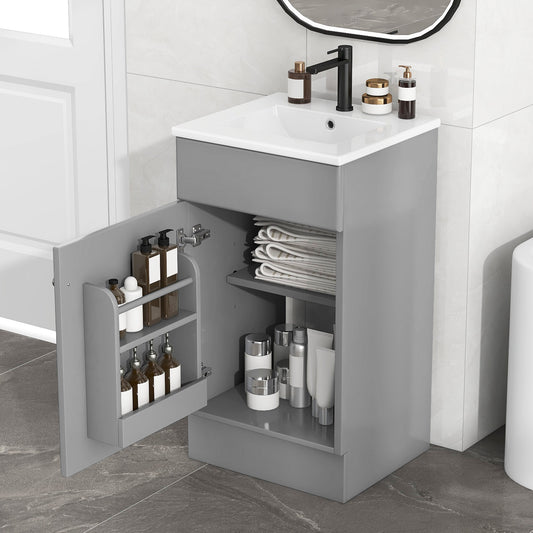 [Video] 18" Bathroom Vanity with Sink, Vanity Cabinet with Door Shelf and Adjustable Shelf, Grey