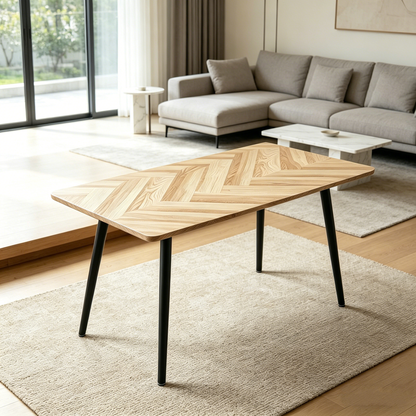 Modern minimalist MDF wood color desktop, black metal legs, small sized dining table, computer desk, office desk, kitchen table, for4- 6 Seat.Suitable for kitchen, dining room, living room