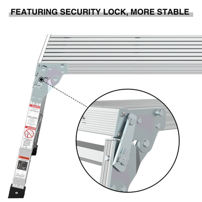 Aluminum Work Platform Large Size Step Stool Folding Portable Work Bench 40" Width Telescopic Feet 22" -27.5" Height Adjustable