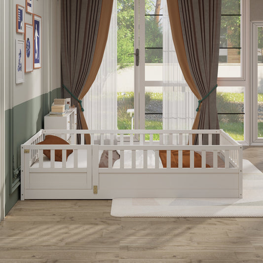 Twin Size Floor bed, integral construction with super high security barrier, door, children's floor bed frame