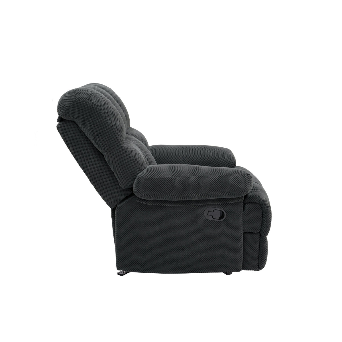 Modern Manual Rocker Recliner Chair with Nubby Upholstery Fabric in Dark Grey, Fabric +Wood and Metal Construction