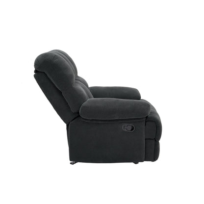 Modern Manual Rocker Recliner Chair with Nubby Upholstery Fabric in Dark Grey, Fabric +Wood and Metal Construction