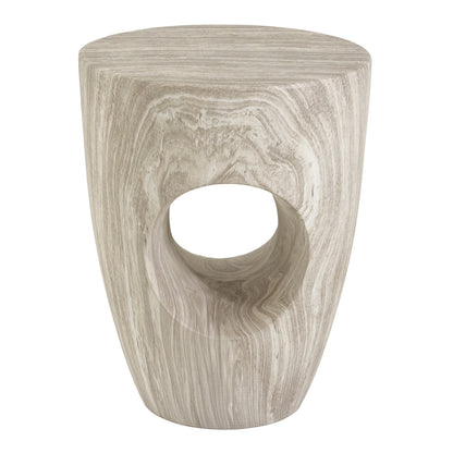 19.29"H Modern Round MgO Side Table with Cutout Accent, Faux Marble Outdoor Garden Stool & Indoor End Table, Weather Resistant Decorative Accent Table, No Assembly Required,Gray Marble