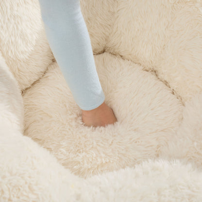 41.7'' W Boneless Single Sofa, Faux Fur Large Bean Bag, Cat Shaped with Tail Pillow Fluffy Beanbag, Comfy Accent Floor Chair for Reading, Gaming Nap Lounge in Living Room Bedroom Dorm Apartment, Beige
