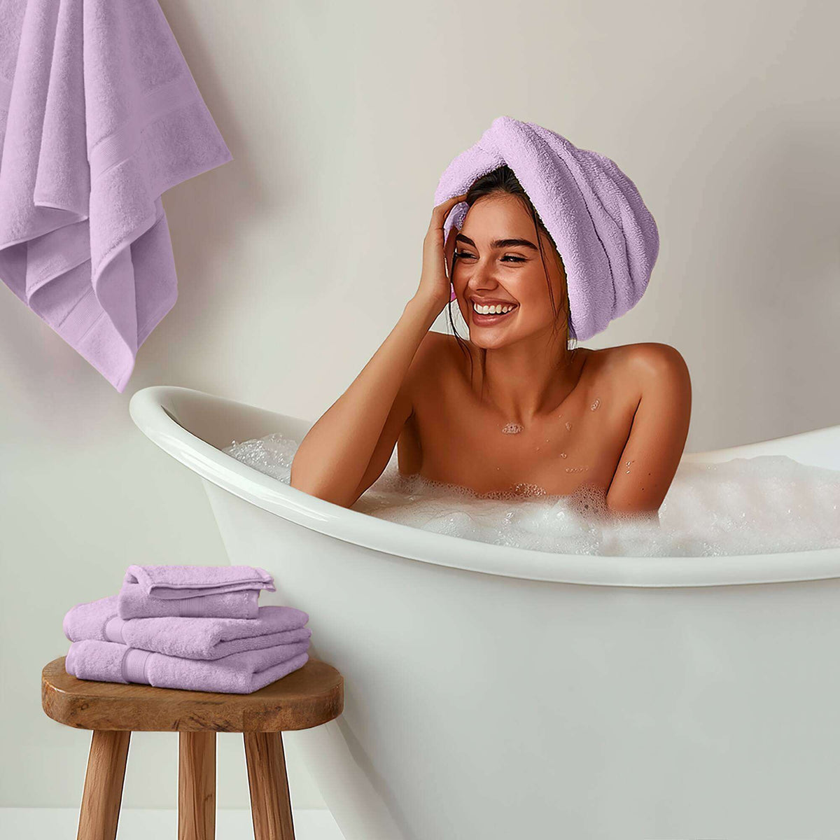 8-Piece Ultra-Soft 100% Cotton Absorbent Towel Set, Lilac