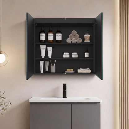 30*26 inch Black Metal Framed Wall mount LED Bathroom Medicine Cabinet with Mirror