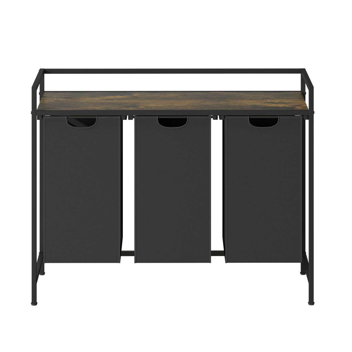 Laundry Hamper with Shelf, 3-Bin Laundry Sorter with Wood Top, Double Hamper with Removable Fabric Bags, Metal Frame, Freestanding Clothes Organizer for Bedroom, Bathroom, or Laundry Room