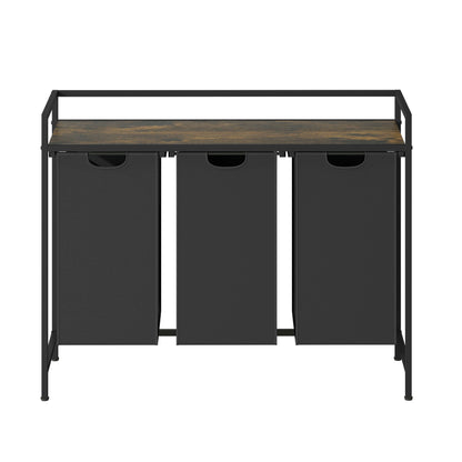 Laundry Hamper with Shelf, 3-Bin Laundry Sorter with Wood Top, Double Hamper with Removable Fabric Bags, Metal Frame, Freestanding Clothes Organizer for Bedroom, Bathroom, or Laundry Room