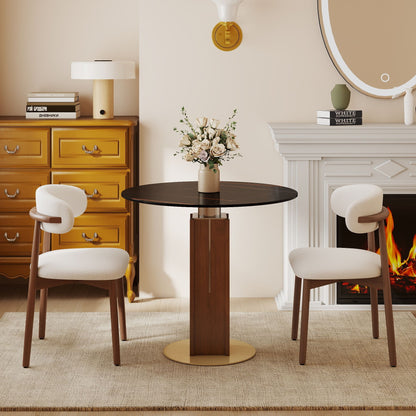 Φ85cm Round Slate Dining table, 12mm Black Desktop, Walnut Column, 2 - Person Kitchen Table for Small Space, 150lbs Weight Capacity(Only the Negotiation Table)