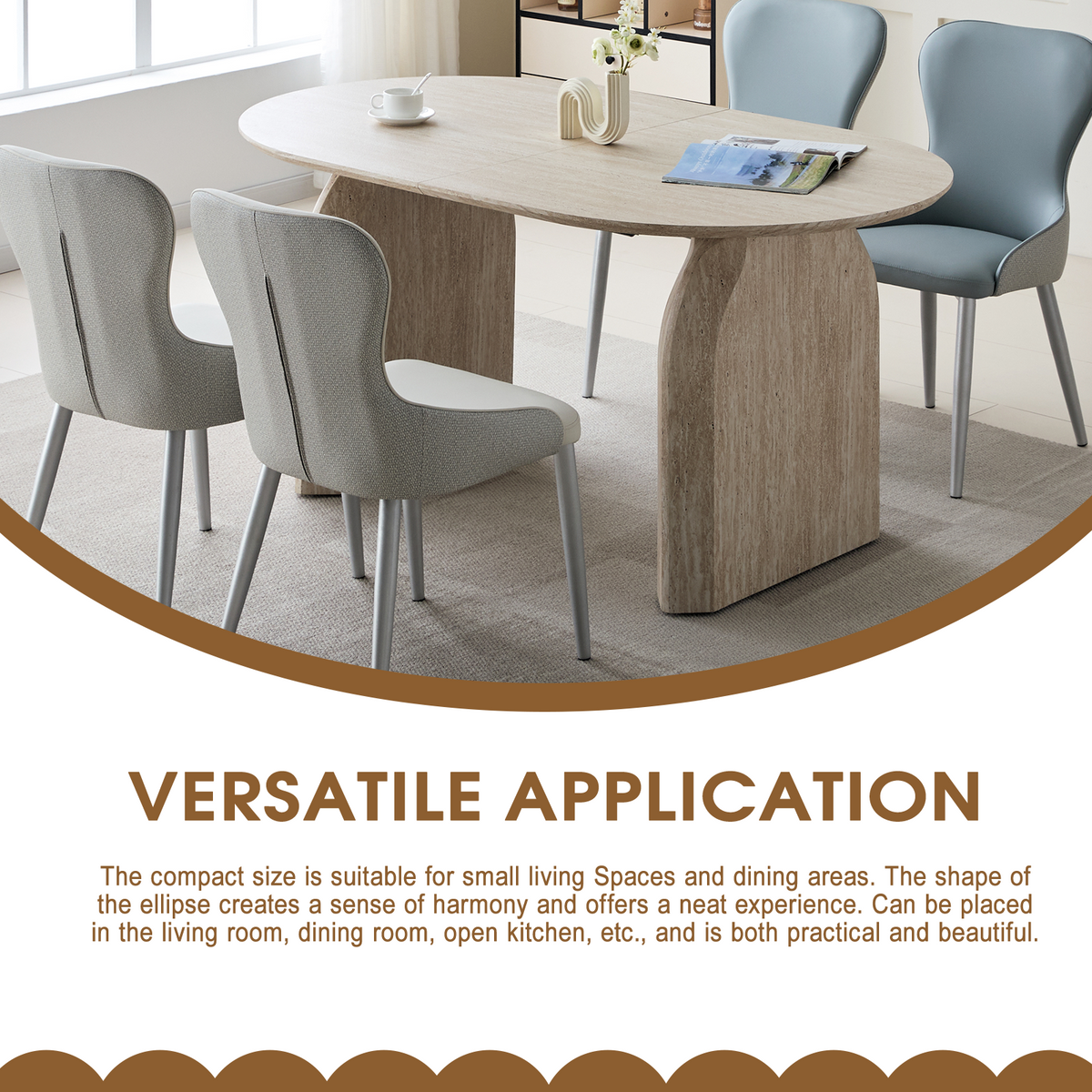 Wood Extendable Dining Table, Modern Oval Kitchen Table with Stylish Dual - Pillar Design, Perfect for Home Dining & Gathering, Multi-functional and Space-saving, Living Room and Dining Room.