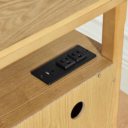 Wooden Bedside Nightstand with Open Cubby & 2 Storage Drawers, Freestanding Bedroom Side Cabinet for Bedside & Living Room Use
