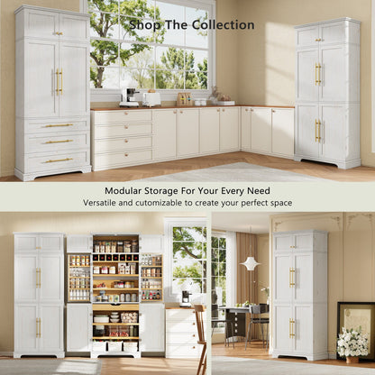 K&K 78.2" Tall Farmhouse Kitchen Pantry Cabinet with 8 Door Shelves, Storage Cabinet with 4 Adjustable Shelves, Hidden Drawer, Wine Rack