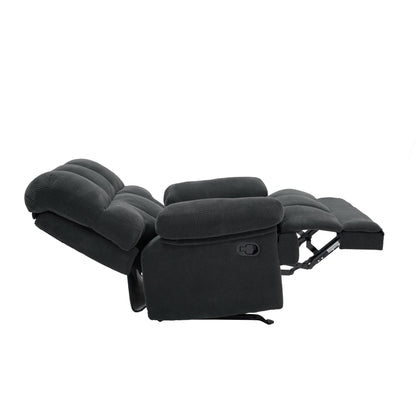 Modern Manual Rocker Recliner Chair with Nubby Upholstery Fabric in Dark Grey, Fabric +Wood and Metal Construction