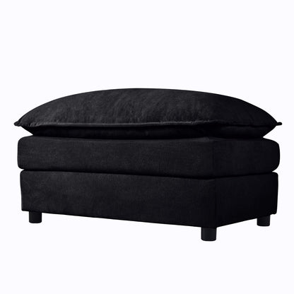 Luxury Chenille Ottoman with Double-Layer Cushion, 35.43" Upholstered Footrest, Sturdy Wooden Frame, Comfortable & Versatile for Living Room and Bedroom, Chenille,Black