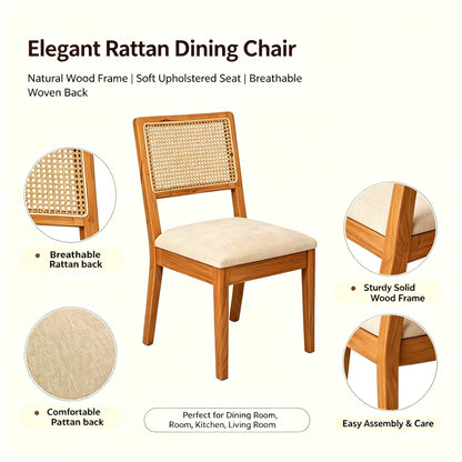 Set of 2 Rubber Wood Dining Chairs, 18.5inch Compact Upholstered Fabric Kitchen Chairs for Small Spaces, Modern Dining Room Chairs for Home, Cafe, Ergonomic Design, Sturdy Frame, Easy to Clean