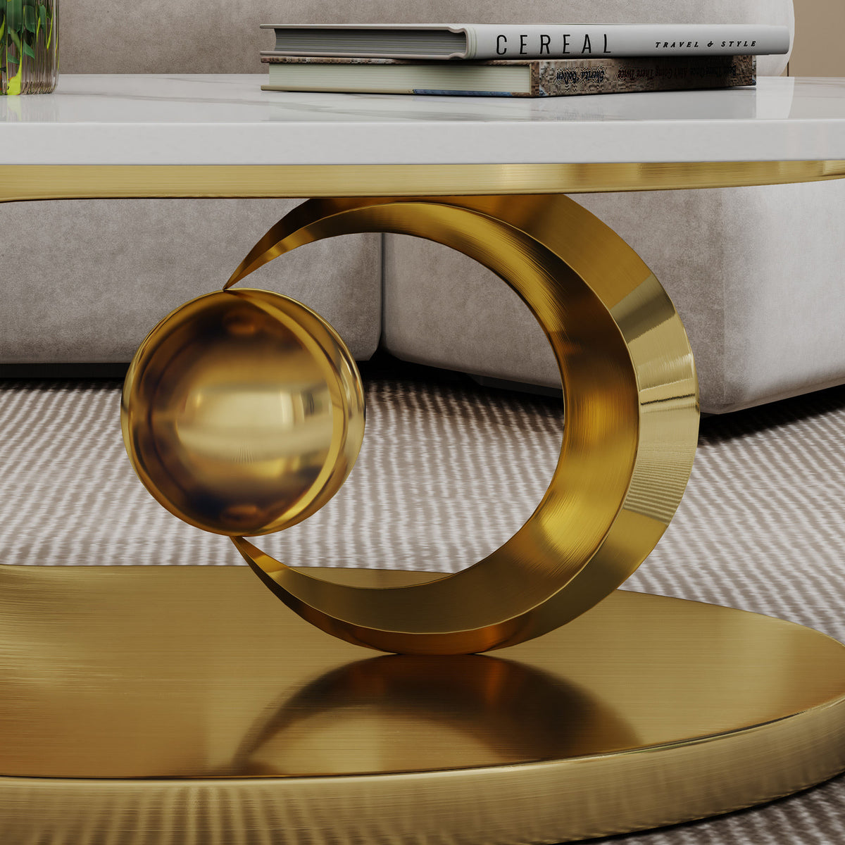 Modern Faux Marble Coffee Table, Sintered Stone Contemporary Tables with Stainless Steel Base