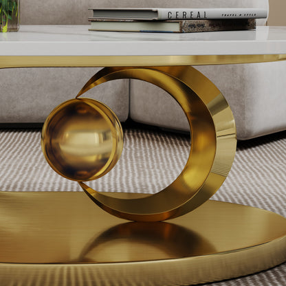 Modern Faux Marble Coffee Table, Sintered Stone Contemporary Tables with Stainless Steel Base