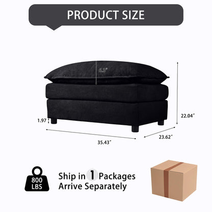 Luxury Chenille Ottoman with Double-Layer Cushion, 35.43" Upholstered Footrest, Sturdy Wooden Frame, Comfortable & Versatile for Living Room and Bedroom, Chenille,Black
