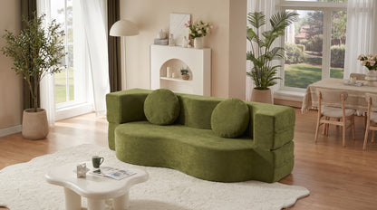 2-in-1 Folding Sofa Bed with Pillow, Twin Sleeper Sofa, Floor & Futon Loveseat Couch, Foam Folding Mattress Sleeper for Living Room, Guest Use, Office, Apartment, No Assembly Required,Green
