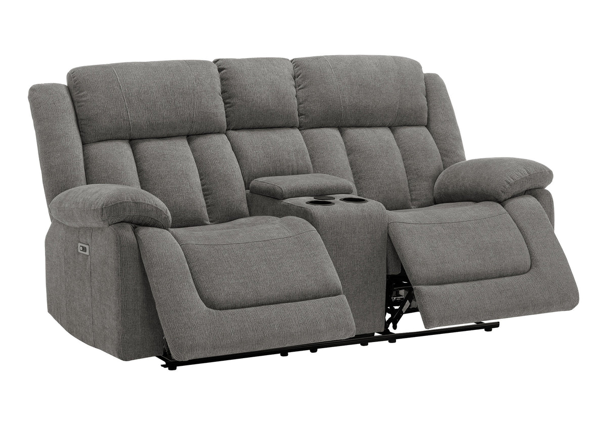 Reclining Love Seat, Power Recliner, 2 Seater, Upholstered, 76" Wide, Console Included, Usb Port Included, Light Grey Fabric, Transitional